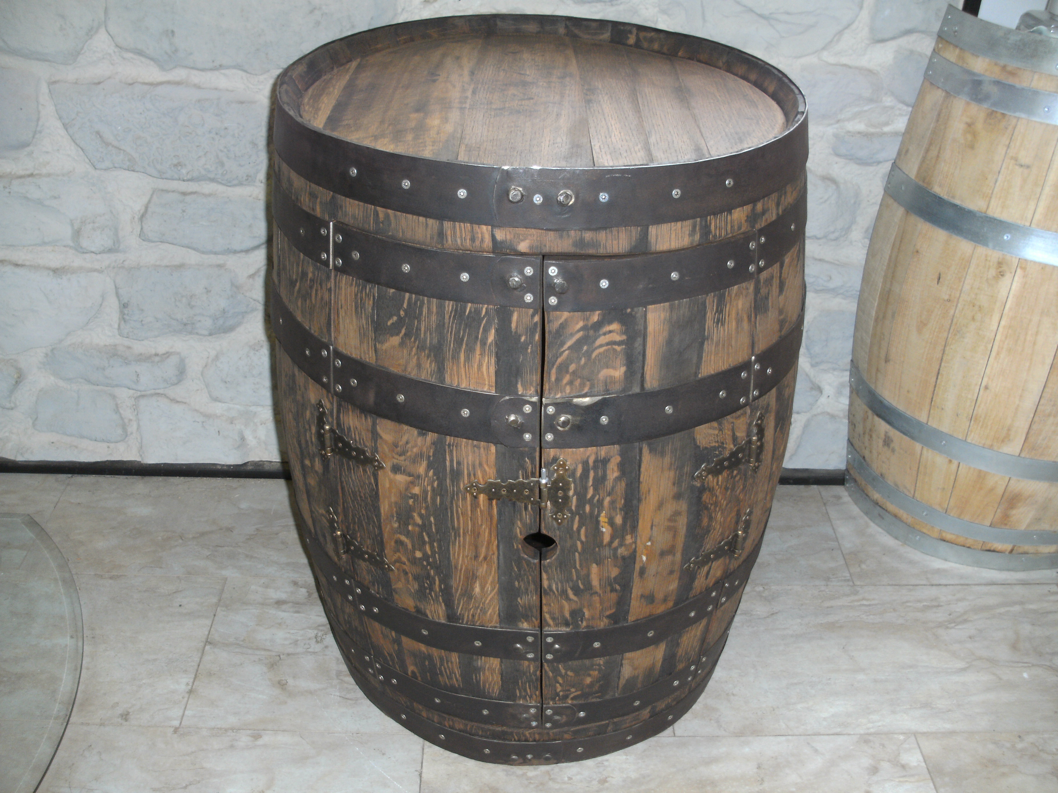 170L Whiskyfass - Tisch - Bar - BOURBON Höhe 75cm D. 60cm Eichenfassbar