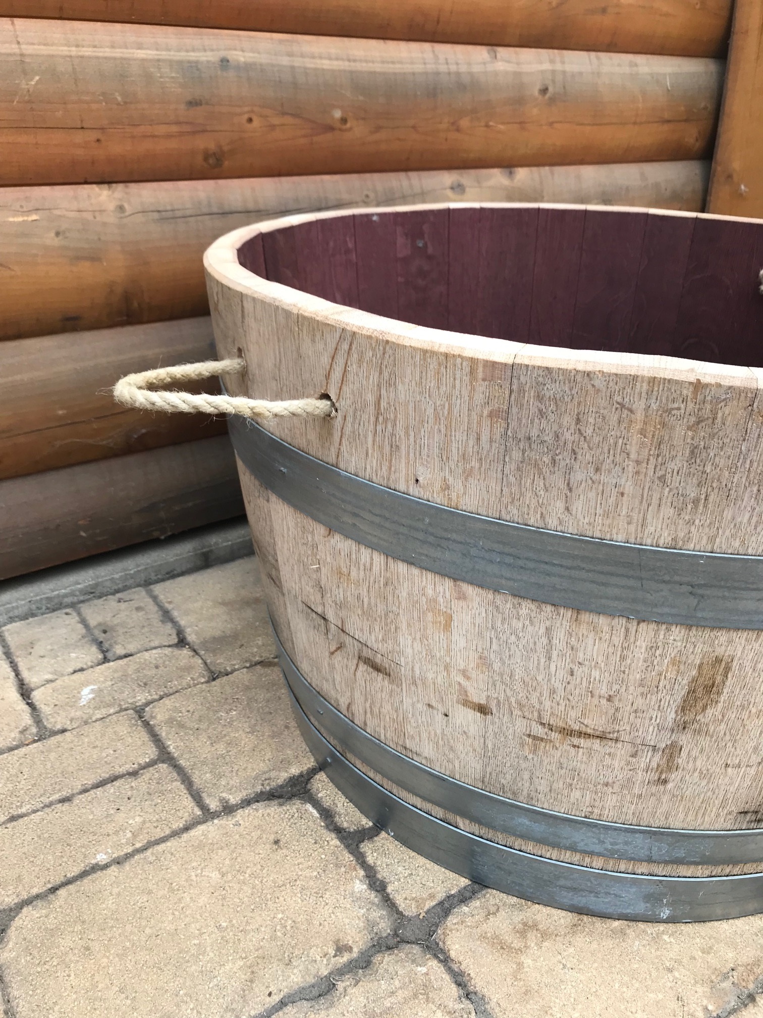 100L Weinfass Eichenfasshälfte mit Seilgriffen mit D.70cm,H.40cm