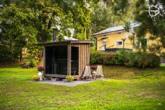 Ausstellungsstück ORIGINAL FINVISON Außensuana Gertensauna Holzsuana Sauna mit Elektro fertig montiert