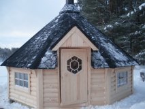 SKF165V2 16,5 m2 Sauna-/ Grillkota Kombi mit Vorraum, Fichte für ca. 9 Personen