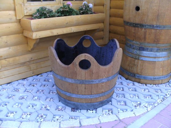 WELLE100L Pflanzenkbel Fasskbel Miniteich Eichenfasshlfte
