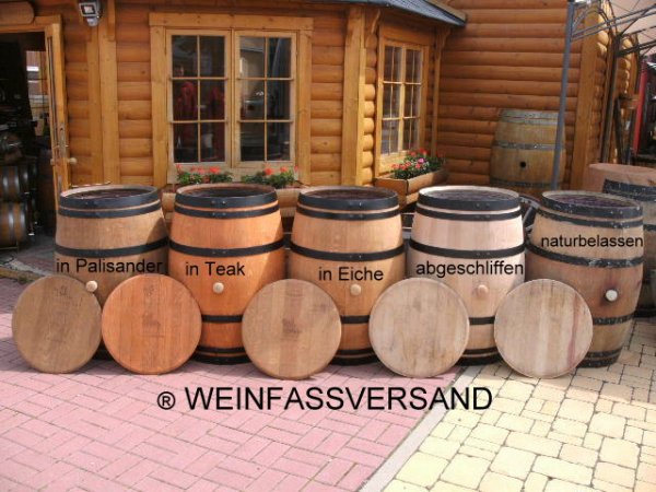 225 Liter Weinfass Regentonne schwarze Ringe aus gebr. Barrique Eichenfass Hhe 90-95cm, Durchmesser 70-73cm Holzfass Wasserfass Regenfass Tonne