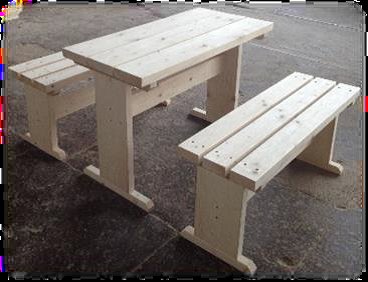 SG-GK-1M Sitzgruppe 1m Tisch + zwei Bänke für die großen Grillkotas und Holzhütten oder Garten