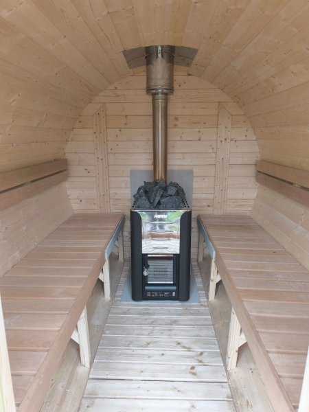 SFF19301  1,9 m, L 3,0 m, Saunafass, als Bausatz / fertig zusammengebaut aus Fichte mit oder ohne 0,6mTerrasse fr 6 Personen
