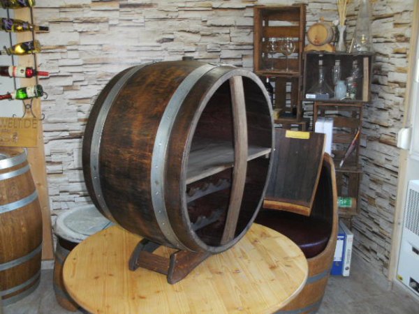 Bacchus-MWR-Deluxe Weinregal fr bis zu 34Fl. aus massivem Eichenholzfass mit Zwieschenboden und Weinregaleinsatz