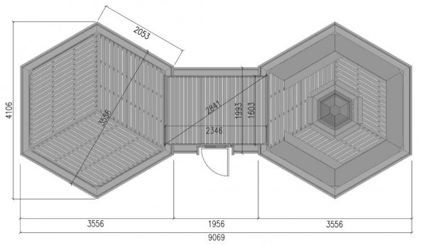 GKF92+92 Doppel 9,2 m2 Grillkota mit 2 x Verbindungsanbau 1,95 x 1,99 m, Fichte fr ca. 18 Personen