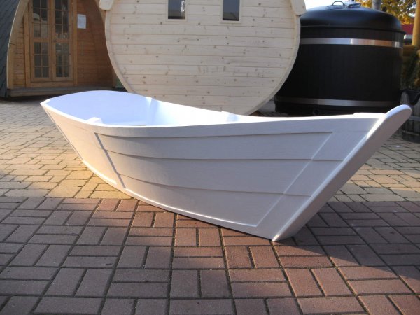 NORDIKA-23 weißes Holzboot Designboot als Garten-Dekoration