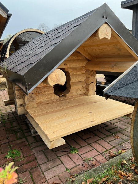 Hundehütte aus 16cm Rundbohlen Hundehaus Hundeschlafplatz Tierhaus Hundekota ein Haus fürs Hundeleben