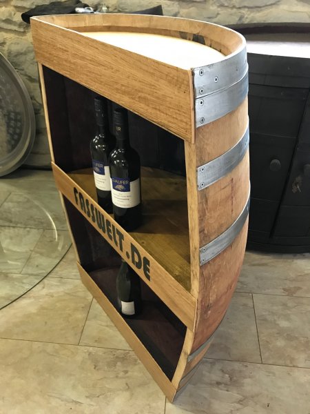 Halbfassbar NAVARRA Weinregal mit Zwischenboden aus gebrauchtem Weinfass Eichenfass