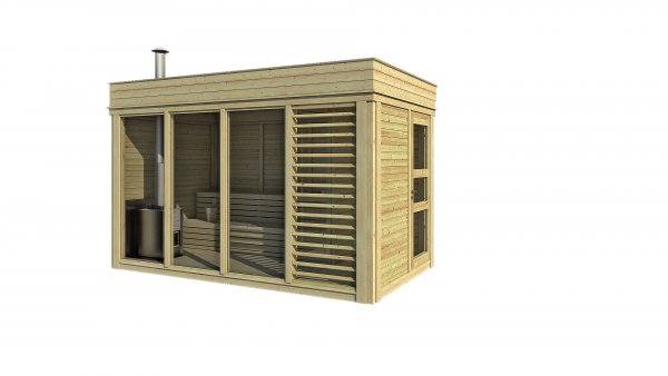 Gartensauna Sauna Cube 4 x 2 m (Breite x Tiefe) mit 2x1m Vorraum aus Fichtenholz Garten cube Kube Gartenhaus Holzhaus Holz Pavillon Pavillon Garten Pavillon