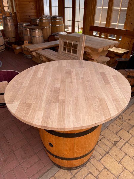 Eichenholzplatte keilgezinkt mit D.90cm Tischplatte und mit 27 mm Strke Fasstischplatte Leimholzplatte