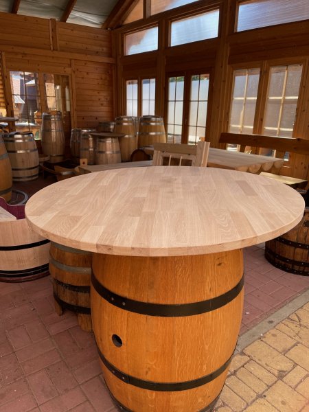 Eichenholzplatte keilgezinkt mit D.90cm Tischplatte und mit 27 mm Strke Fasstischplatte Leimholzplatte