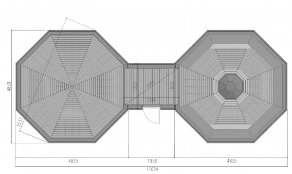 GKF165+165 Doppel 16,5 m2 Grillkota mit 1 x Verbindungsanbau 1,95 x 1,99 m, Fichte fr ca. 40 Personen