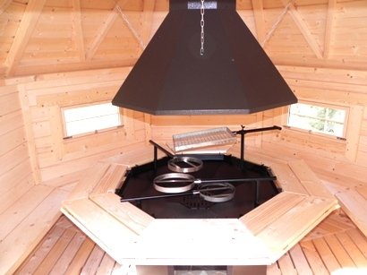 GKF165+165 Doppel 16,5 m2 Grillkota mit 1 x Verbindungsanbau 1,95 x 1,99 m, Fichte fr ca. 40 Personen