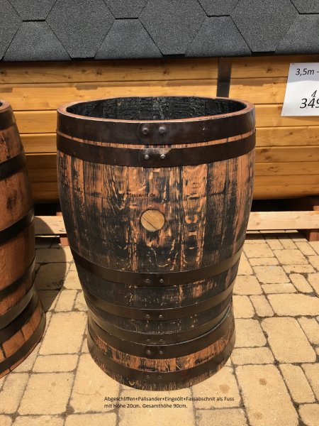 110 Liter Fassabschnitt  Fasshälfte Halbfass Blumenkübel Miniteich aus Whiskyfass Eichenfass Fassregentonne Holzfass