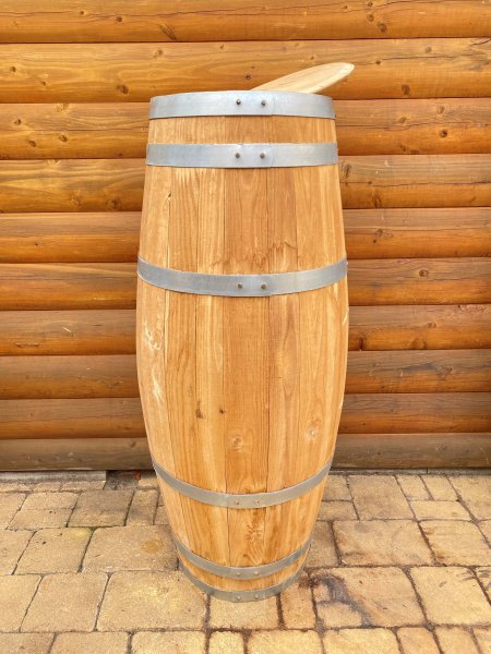150 Liter Weinfass Regentonne mit Deckel und Griff aus neuem Zigarren Kastanienholzfass H.107cm, D.59cm Fass Holzfass Regenfass Wasserfass