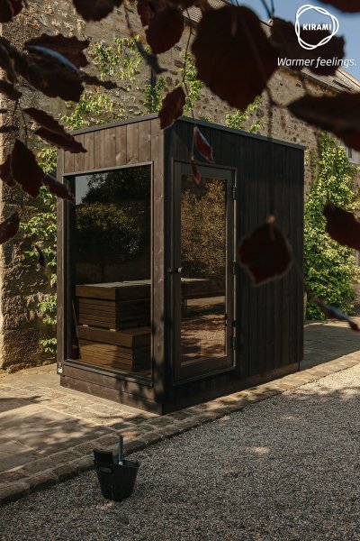 ORIGINAL Kirami FinVision - sauna S Nordic misty Außensauna Gertensauna Holzsauna Sauna mit Elektroofen fertig montiert