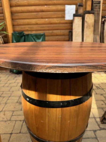 Werzalit Tischplatte Eiche - Antik rund, Durchmesser 90cm mit kleiner Transportmacke, Wetterfest Strke Auenkante 26 mm Fasstischplatte