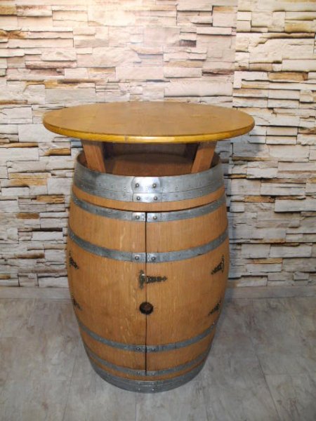 Fassbartisch - BORDEAUX als Fassbar mit zwei Türen & Zwischenboden Bistrotisch Stehtisch Eichenfass Holzfass Fasstisch Tisch
