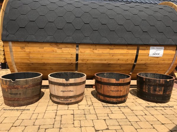 95 Liter halbes Whiskyfass Blumenkübel Miniteich aus original burbon Fass D. 65cm, H. 45cm, Regentonne