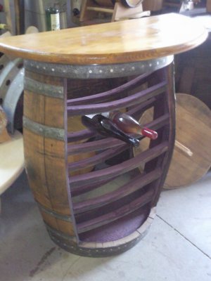 Halbfasstisch - Bordeaux300L mit 100cm halbrunder Tischplatte, Weinfas Eichenfass Fasstisch bistrotisch Wandtisch