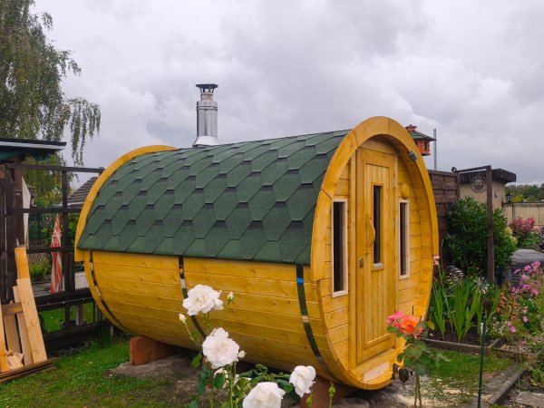 GFF19251  1,9 m, L 2,5 m, Fasssauna Saunafass Gartenfass, Fichte mit / ohne Terrasse fr 4 Personen ohne Ofen