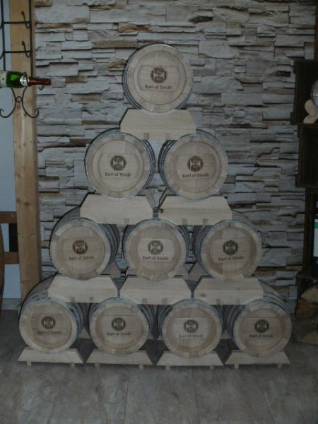 Pyramide aus 3 x 10L Eichenfass innen roh Bttcherware Schnapsfa Holzfass Whyskifass Eichenholzfass