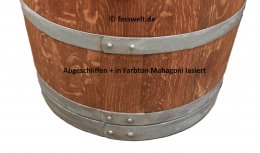 100 Liter rustikaler Pflanzkbel / Miniteich / Mini-Tisch mit Weincharakter aus gebrauchtem Barrique-Eichenfass -  Halbfass mit D.69cm,H.40cm Fasshlfte