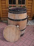 225 Liter Weinfass Regentonne schwarze Ringe aus gebr. Barrique Eichenfass Hhe 90-95cm, Durchmesser 70-73cm Holzfass Wasserfass Regenfass Tonne