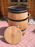 225 Liter Weinfass Regentonne schwarze Ringe aus gebr. Barrique Eichenfass Hhe 90-95cm, Durchmesser 70-73cm Holzfass Wasserfass Regenfass Tonne