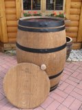 225 Liter Weinfass Regentonne schwarze Ringe aus gebr. Barrique Eichenfass Hhe 90-95cm, Durchmesser 70-73cm Holzfass Wasserfass Regenfass Tonne