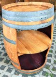 Fassbaronbar offen mit Holz - Zwischenboden aus 225/300 L gebrauchtem Barriquefass Eichenfass Holzfass Stehtisch Bistrotisch Weinfass