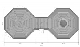 GKF165+165 Doppel 16,5 m2 Grillkota mit 1 x Verbindungsanbau 1,95 x 1,99 m, Fichte fr ca. 40 Personen