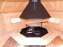 GKF165+165 Doppel 16,5 m2 Grillkota mit 1 x Verbindungsanbau 1,95 x 1,99 m, Fichte fr ca. 40 Personen