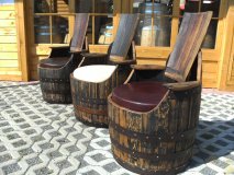 Bourbon - Whiskyfasssessel mit Handlehnen fertig aufgearbeitet Fass - Stuhl Eichenfass Whiskyfass Fasssitiz