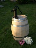 175 Liter Weinfass Regentonne mit Deckel und Griff aus neuem Kastanienholzfass H.79cm, D.60cm Fass Holzfass Regenfass Wasserfass