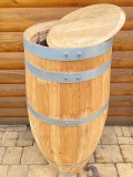 100 Liter Weinfass Regentonne mit Deckel und Griff aus neuem Zigarren Kastanienholzfass H.107cm, D.45cm Fass Holzfass Regenfass Wasserfass