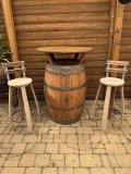 Fasstisch BORDEAUX - Tischplatte D.80 H110cm + 4 Fass-Barhocker-M8