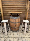 Fasstisch BORDEAUX - Tischplatte D.80 H110cm + 4 Fass-Barhocker-M10