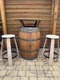 Fasstisch BORDEAUX - Tischplatte D.80 H110cm + 4 Fass-Barhocker-M10