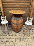 Fasstisch BORDEAUX - Tischplatte D.80 H110cm + 4 Fass-Barhocker-M11