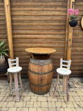 Fasstisch BORDEAUX - Tischplatte D.80 H110cm + 4 Fass-Barhocker-M11